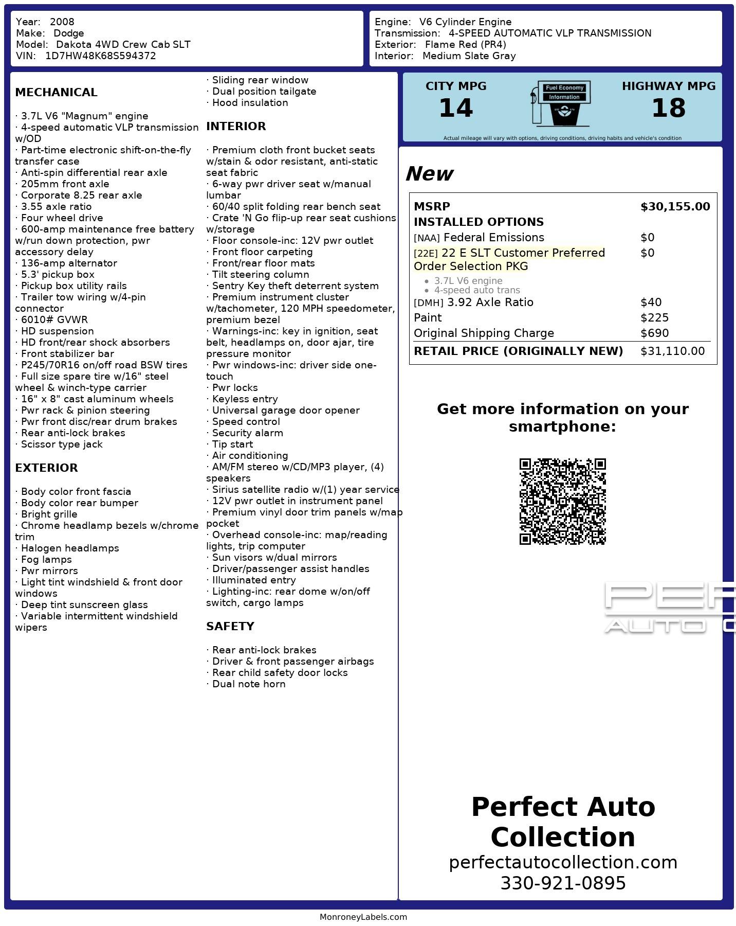 Used 2008 Dodge Dakota SLT For Sale (Sold) | Perfect Auto Collection Stock  #594372