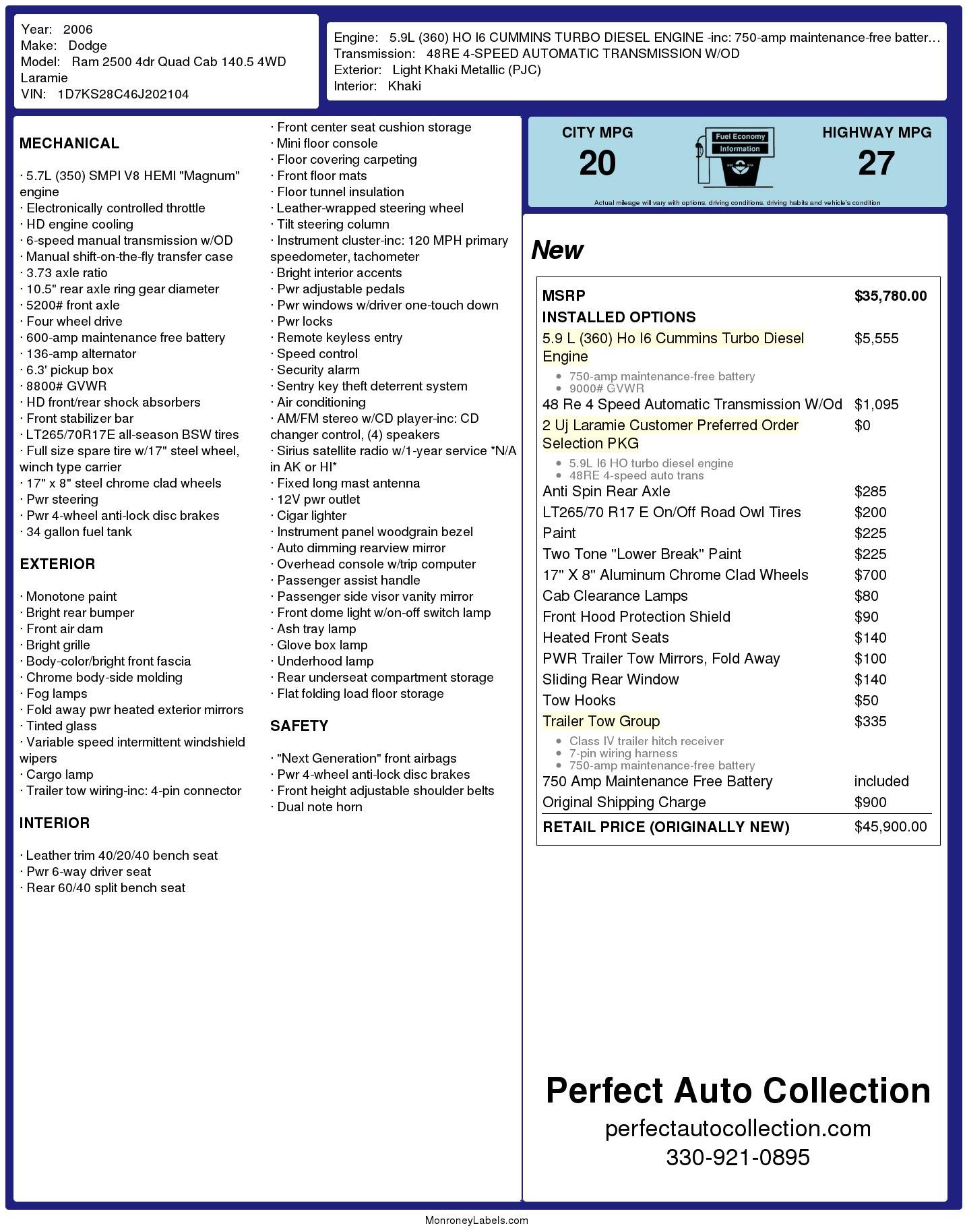 Used 2006 Dodge Ram Pickup 2500 Laramie for sale Sold at Perfect Auto Collection in Akron OH 44310 2