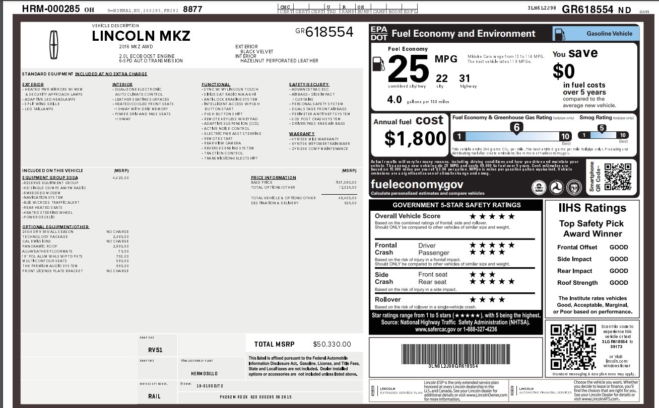 Used 2016 Lincoln MKZ For Sale (Sold) | Perfect Auto Collection