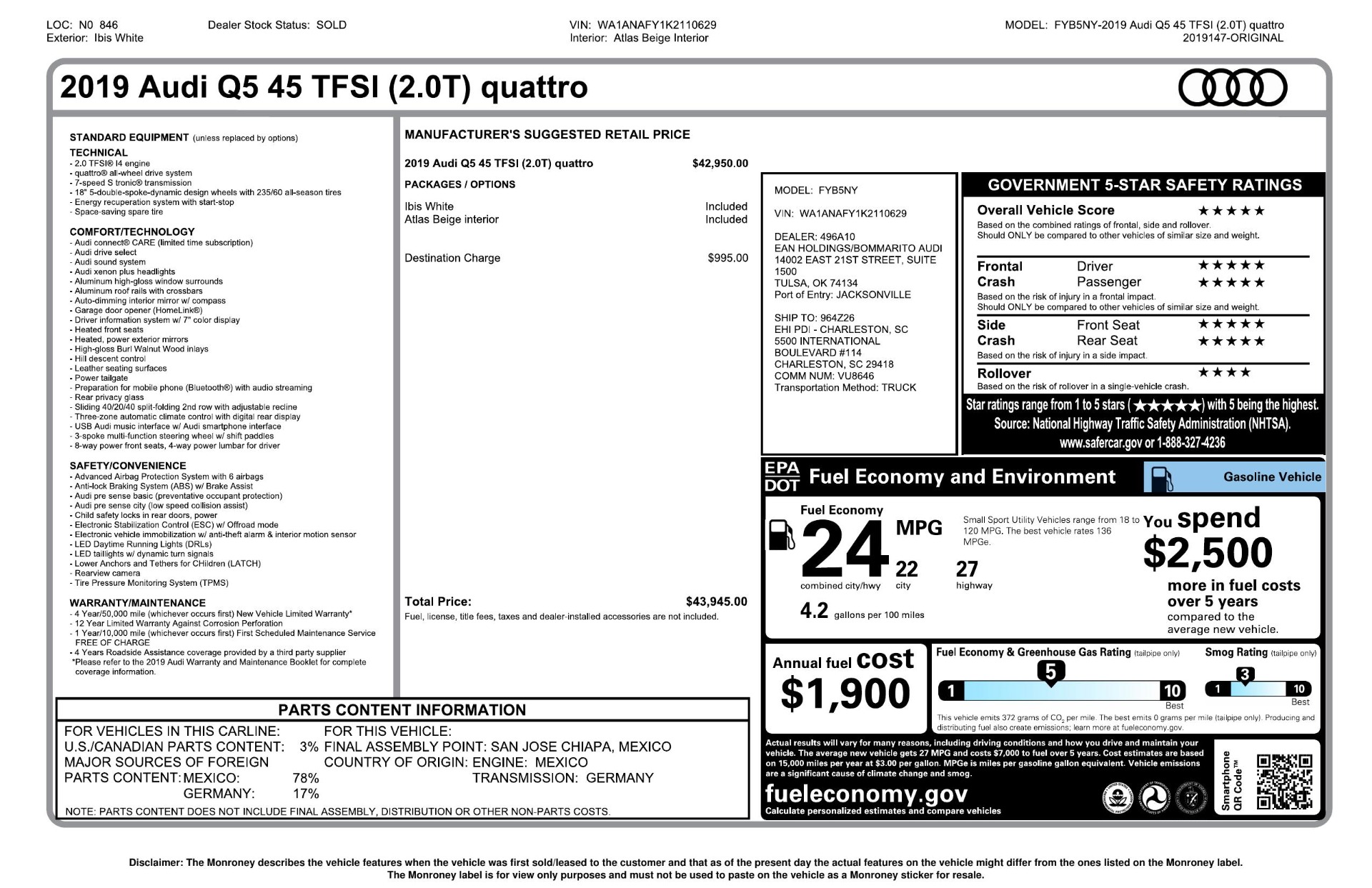 Used 2019 Audi Q5 Premium Sport Utility 4D for sale Sold at Perfect Auto Collection in Akron OH 44310 2