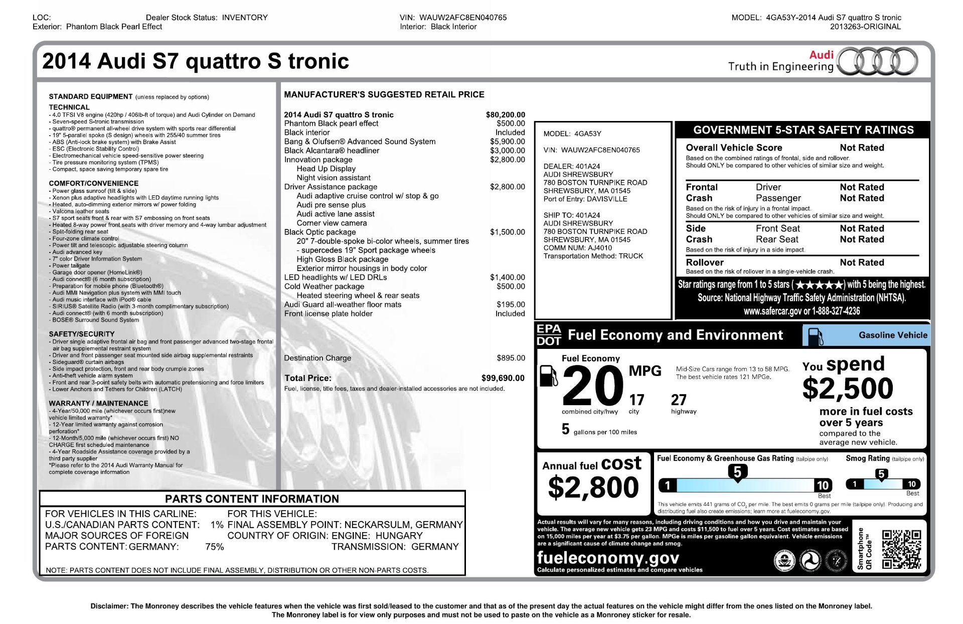 Used 2014 Audi S7 4.0T quattro for sale Sold at Perfect Auto Collection in Akron OH 44310 4