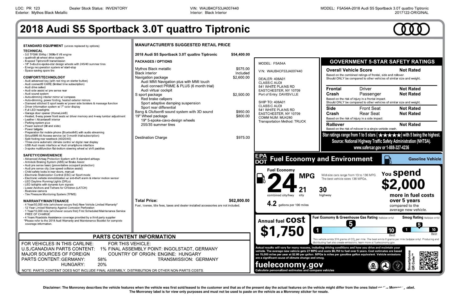 Used 2018 Audi S5 Sportback 3.0T quattro Premium Plus for sale $41,993 at Perfect Auto Collection in Akron OH 44310 4