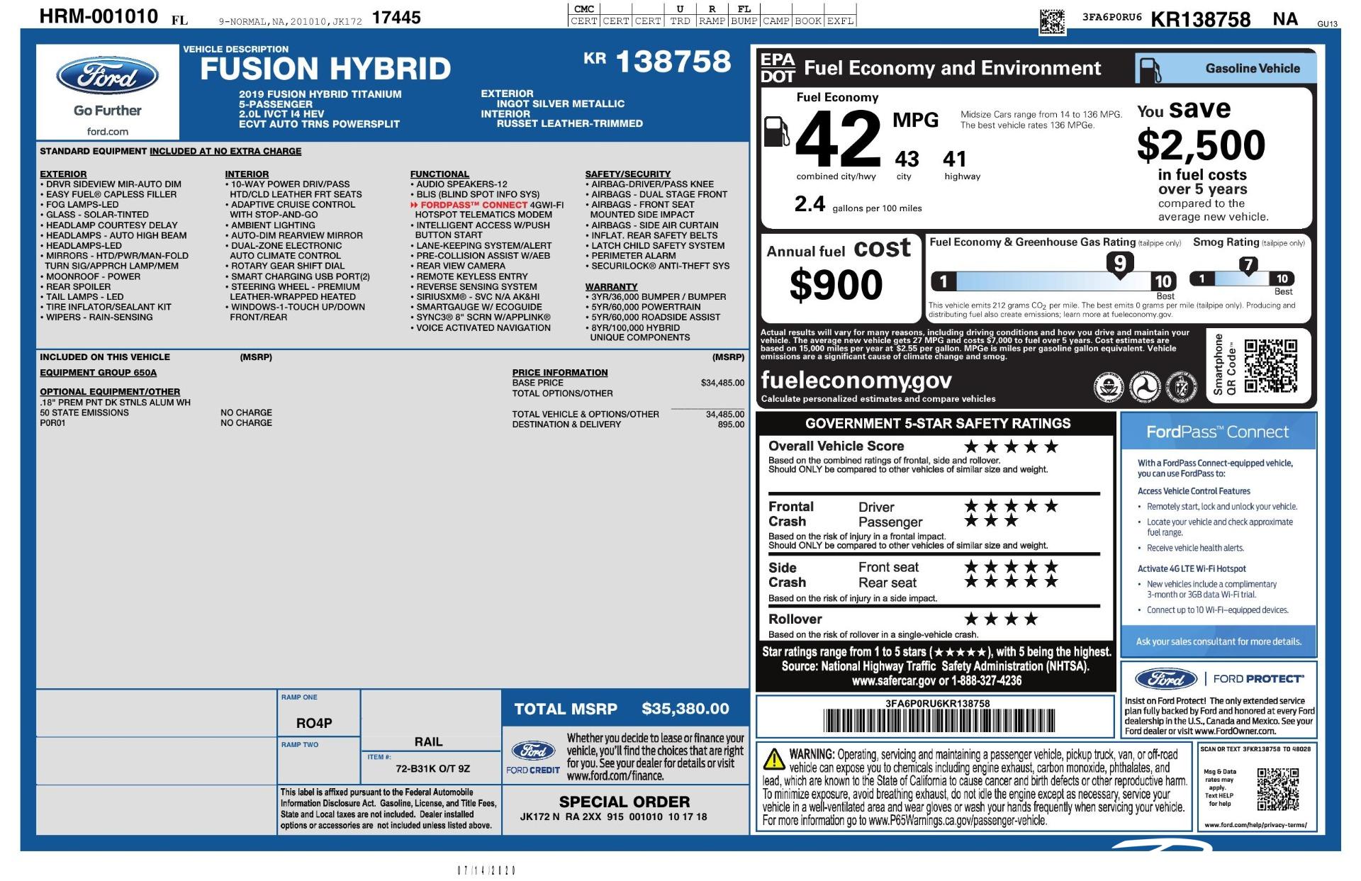 Used 2019 Ford Fusion Hybrid Titanium for sale $18,493 at Perfect Auto Collection in Akron OH 44310 4