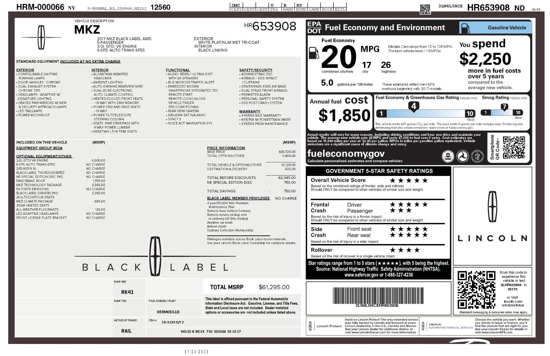Used 2017 Lincoln MKZ Black Label For Sale (Sold) | Perfect Auto