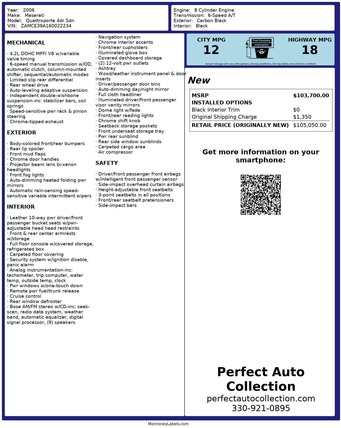 Used 2006 Maserati Quattroporte Base for sale $17,493 at Perfect Auto Collection in Akron OH 44310 4