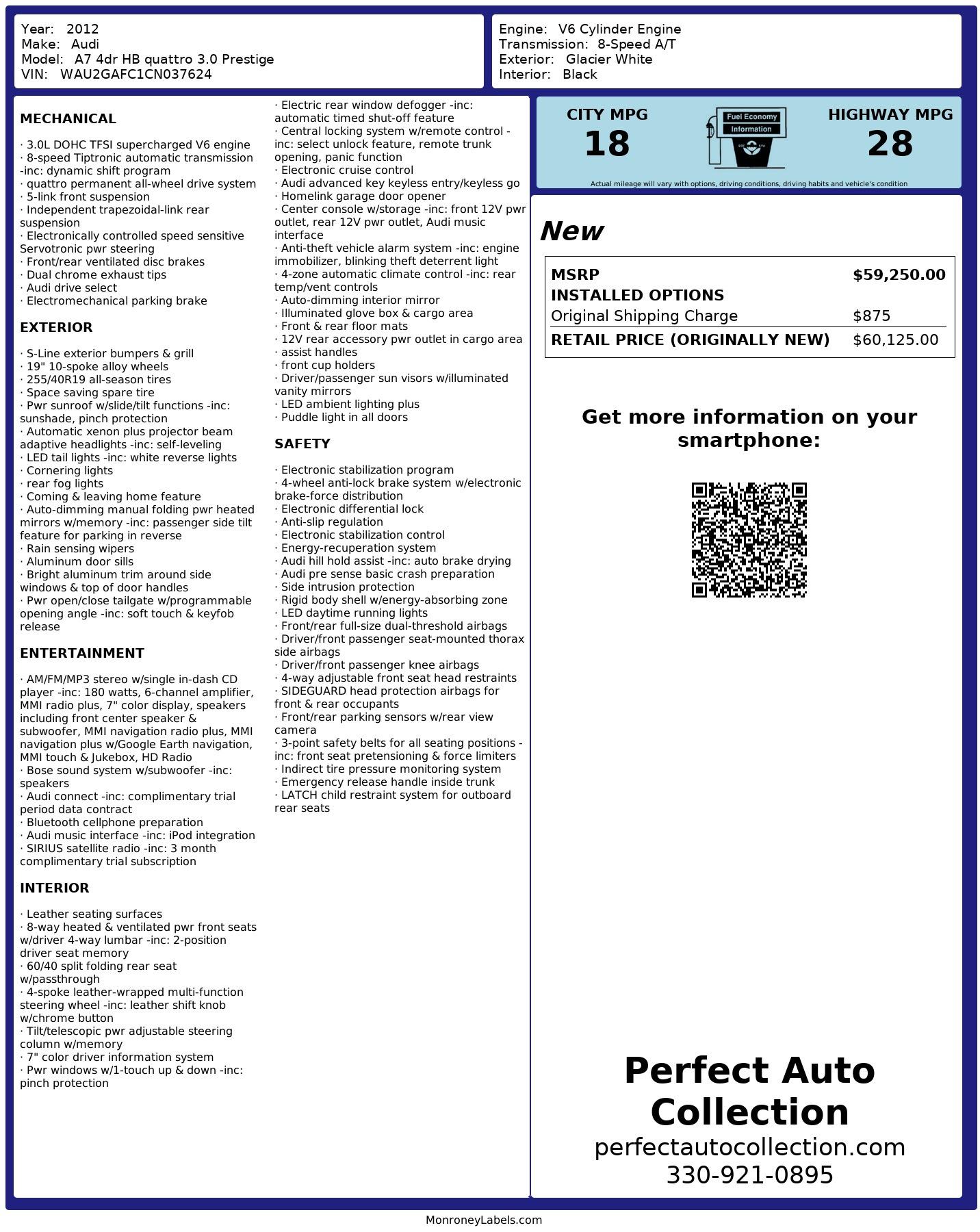 Used 2012 Audi A7 3.0T quattro Prestige for sale Sold at Perfect Auto Collection in Akron OH 44310 4