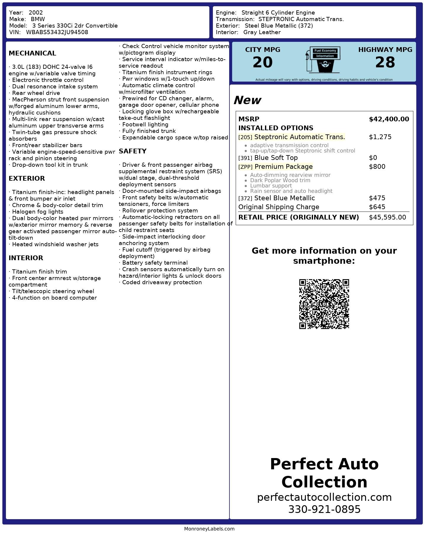 Used 2002 BMW 3 Series 330Ci for sale $7,995 at Perfect Auto Collection in Akron OH 44310 2