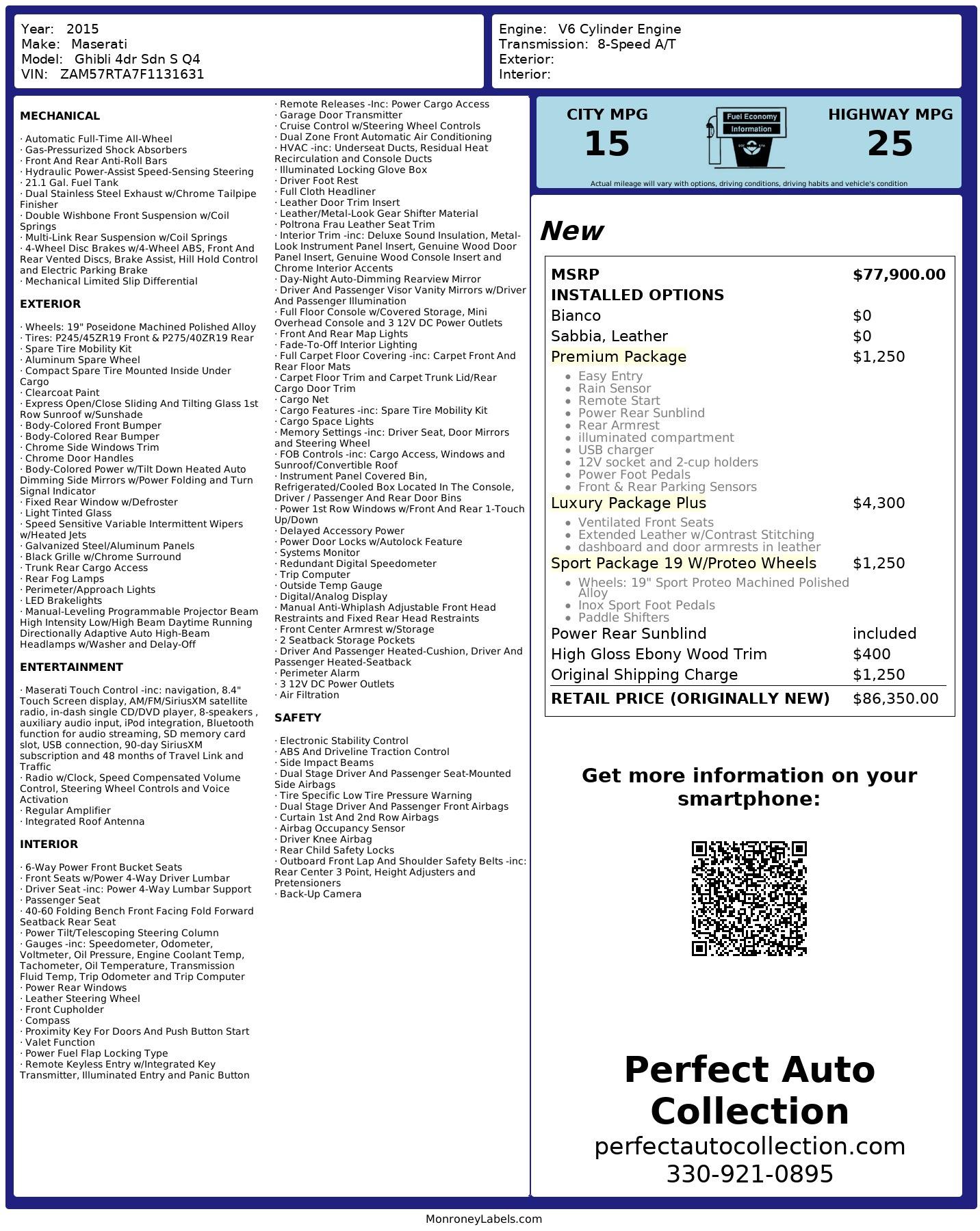 Used 2015 Maserati Ghibli S Q4 for sale $33,493 at Perfect Auto Collection in Akron OH 44310 4