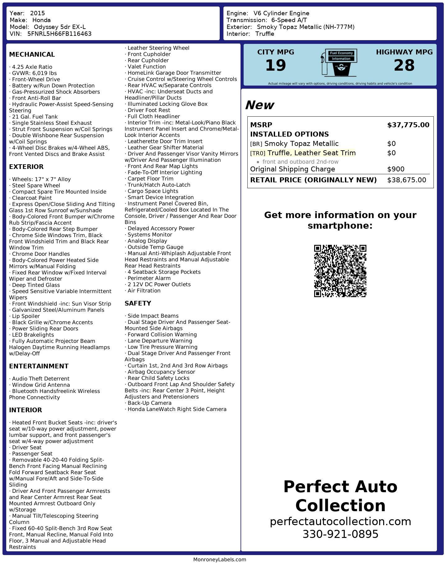 Used 2015 Honda Odyssey EX-L for sale Sold at Perfect Auto Collection in Akron OH 44310 4