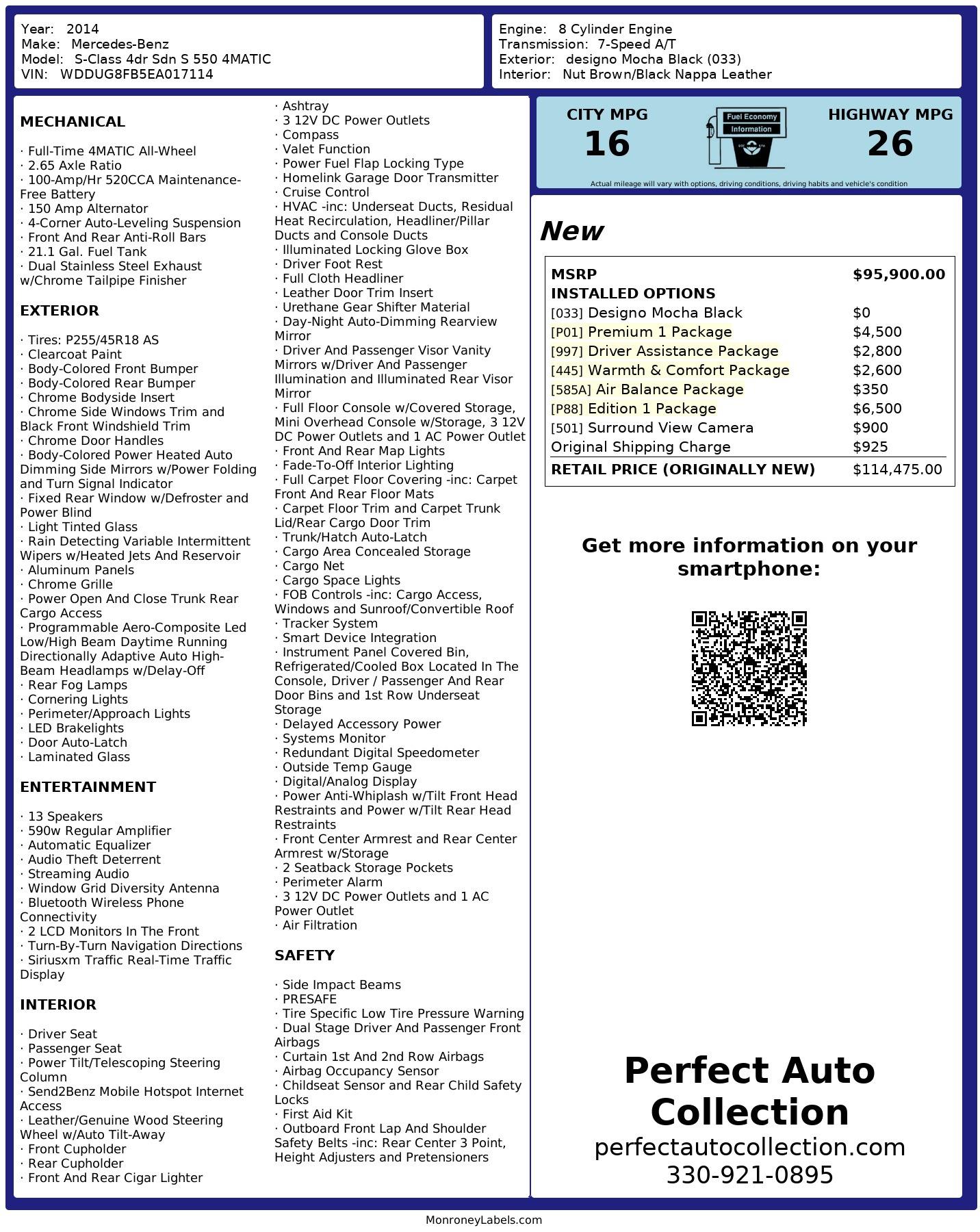 Used 2014 Mercedes-Benz S-Class S 550 4MATIC Edition One for sale $44,493 at Perfect Auto Collection in Akron OH 44310 4