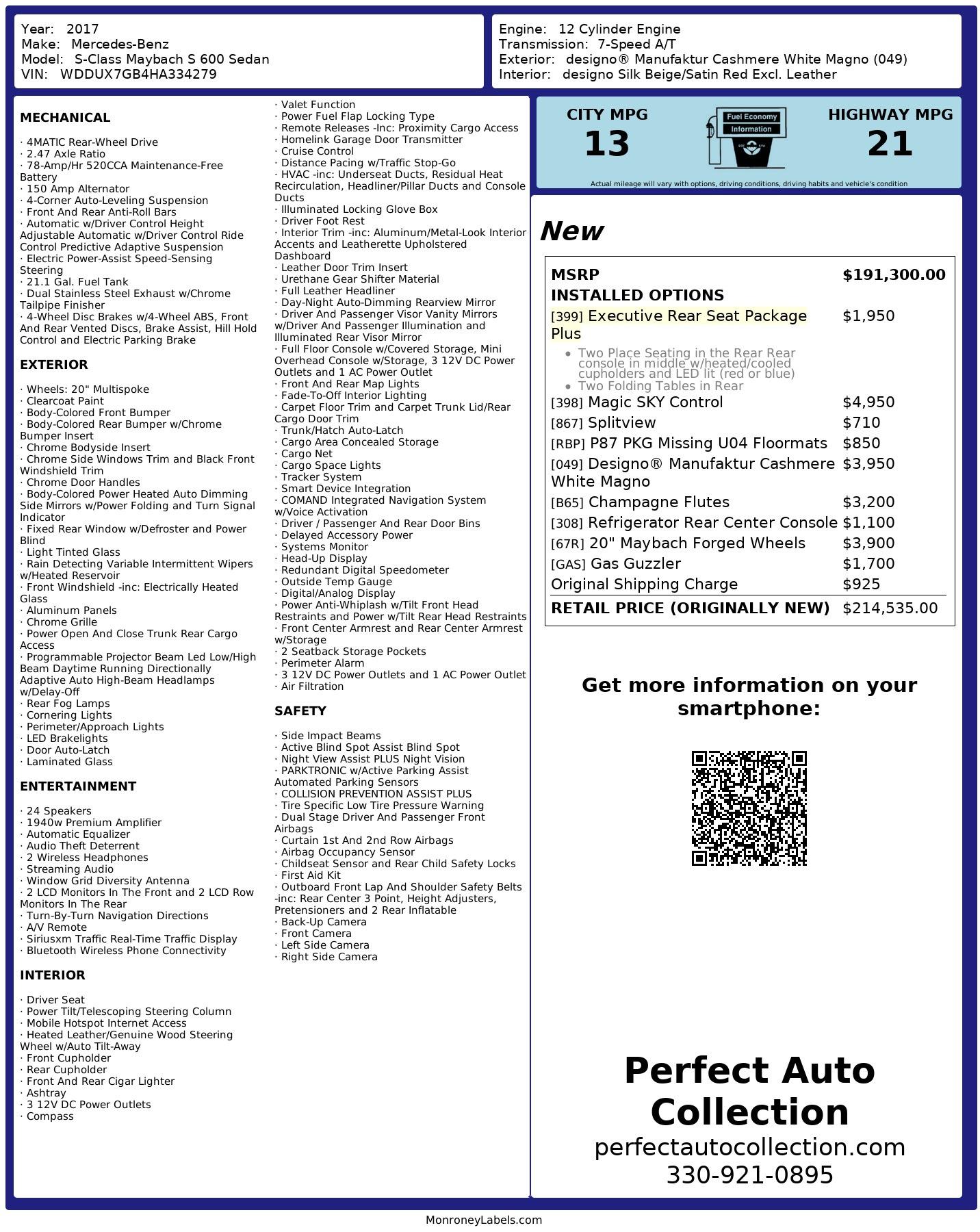 Used 2017 Mercedes-Benz S-Class Mercedes-Maybach S 600 for sale $118,493 at Perfect Auto Collection in Akron OH 44310 4