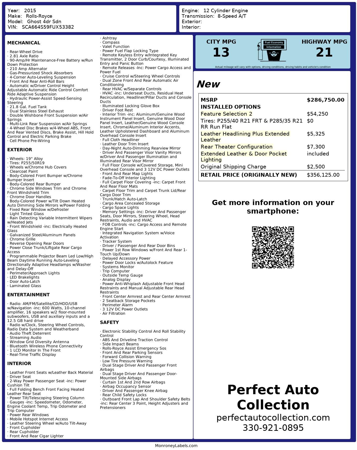 Used 2015 Rolls-Royce Ghost Series II Feature Selection 2 for sale $157,493 at Perfect Auto Collection in Akron OH 44310 3
