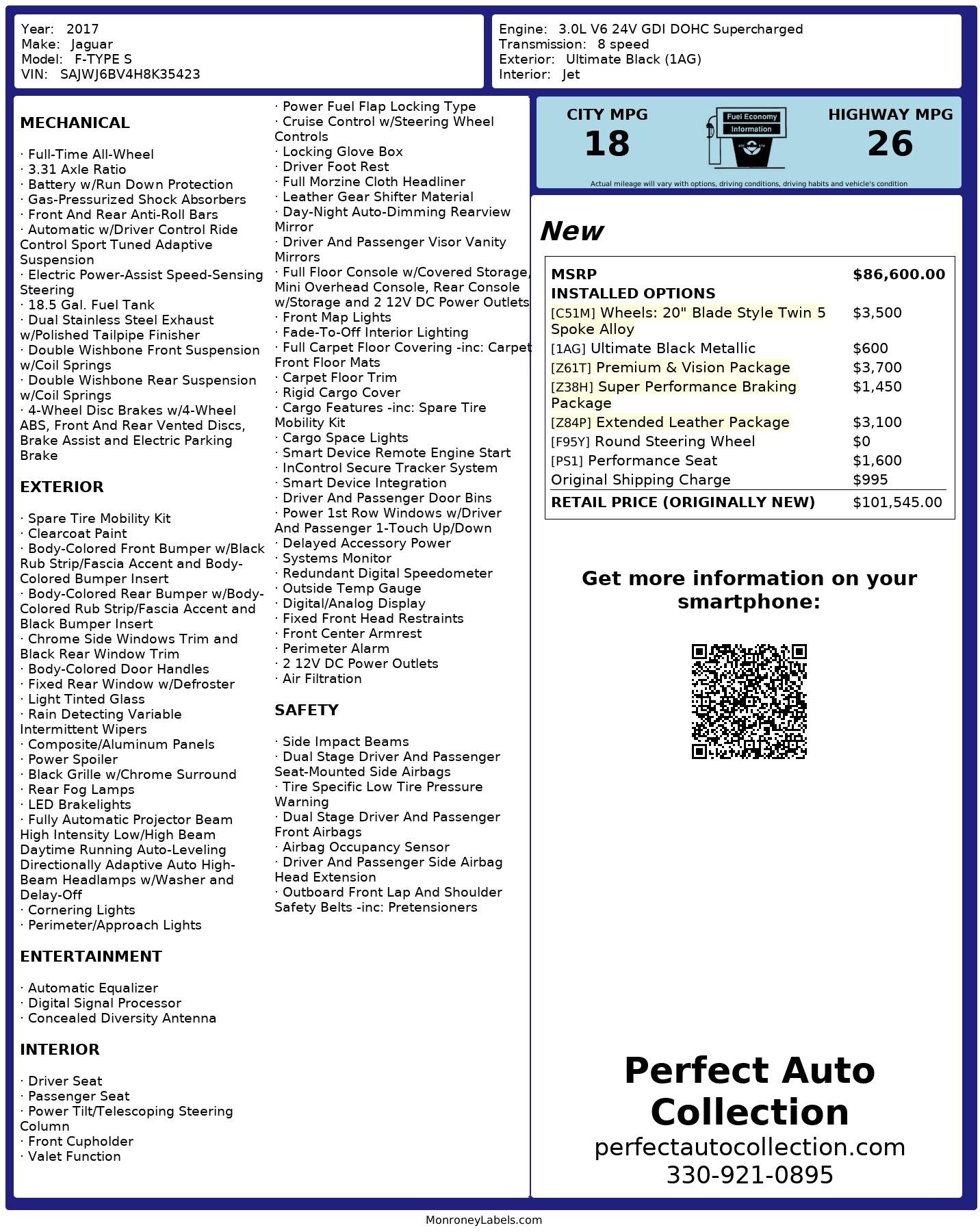 Used 2017 Jaguar F-TYPE S for sale $48,793 at Perfect Auto Collection in Akron OH 44310 4