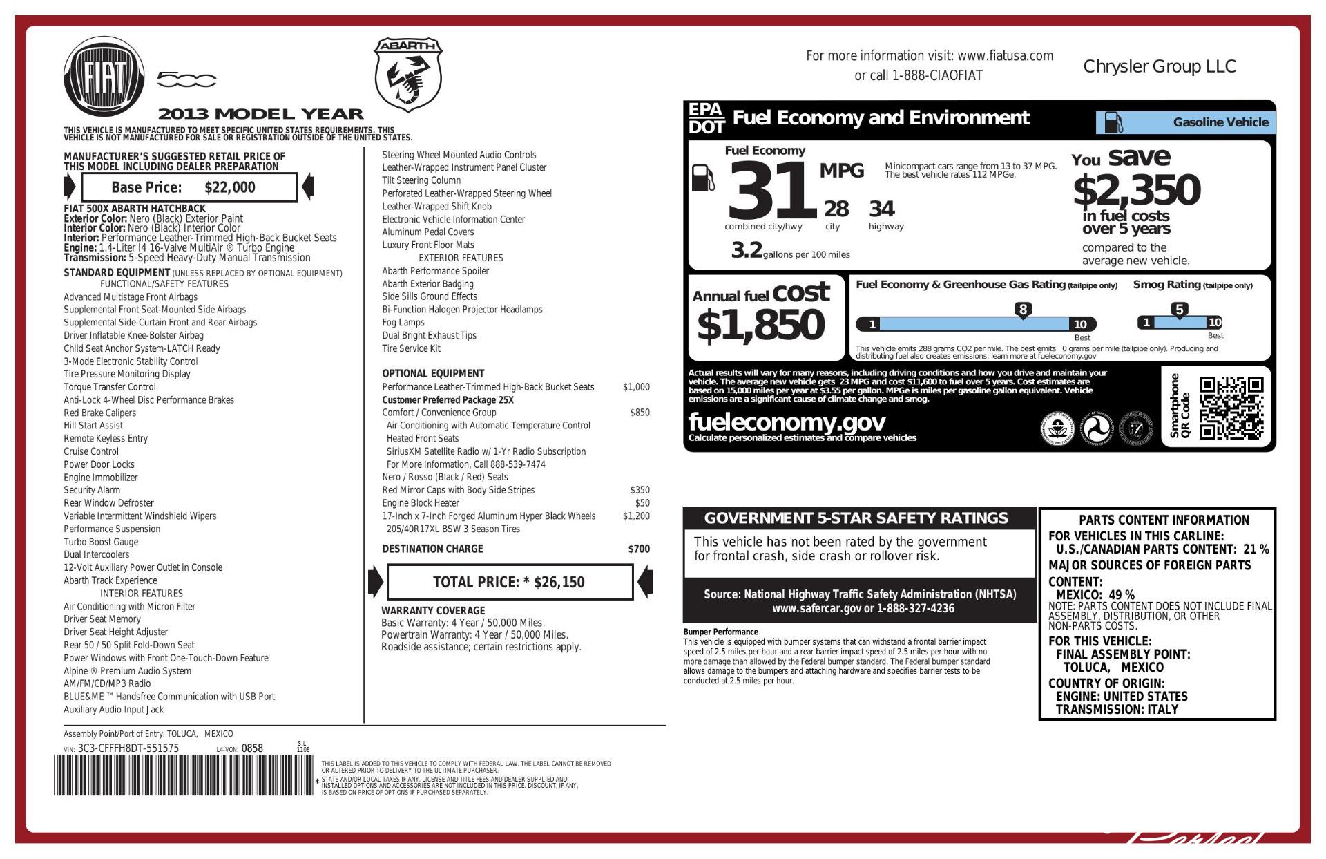 Used 2013 FIAT 500 Abarth for sale $10,293 at Perfect Auto Collection in Akron OH 44310 4