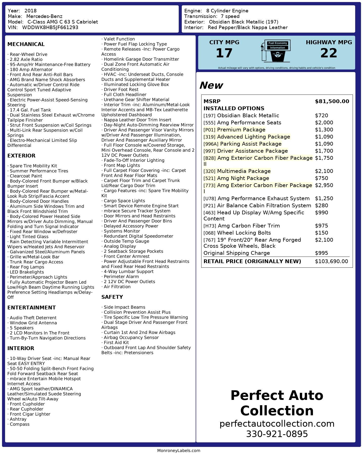 Used 2018 Mercedes-Benz C-Class AMG C 63 S Cabriolet for sale $69,393 at Perfect Auto Collection in Akron OH 44310 4