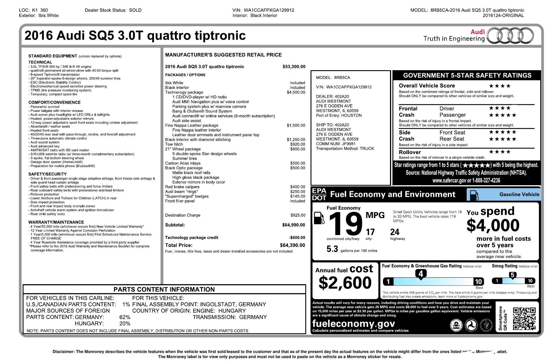 Used 2016 Audi SQ5 Premium Plus Sport Utility 4D for sale $28,993 at Perfect Auto Collection in Akron OH 44310 2