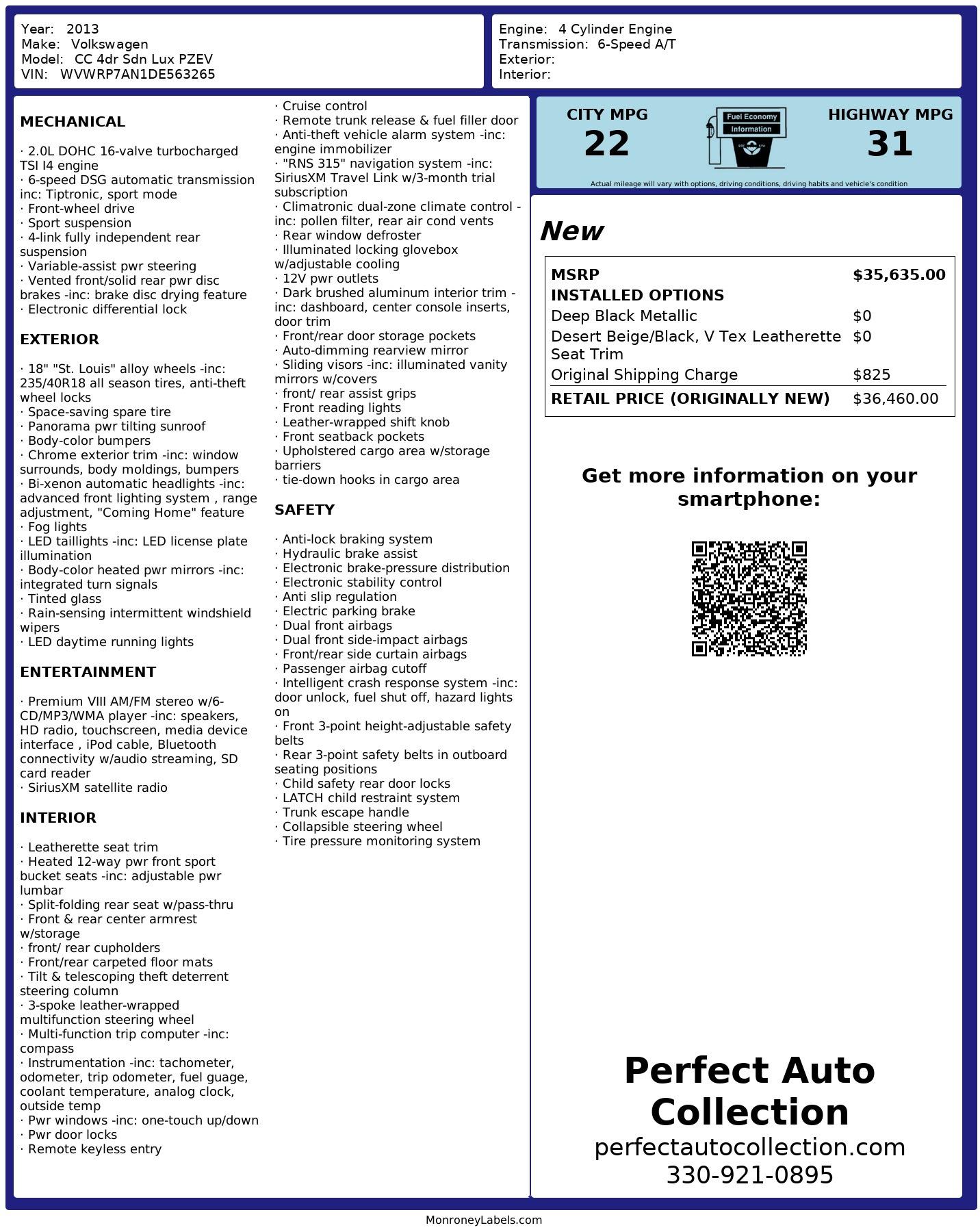 Used 2013 Volkswagen CC Lux PZEV for sale $10,293 at Perfect Auto Collection in Akron OH 44310 4