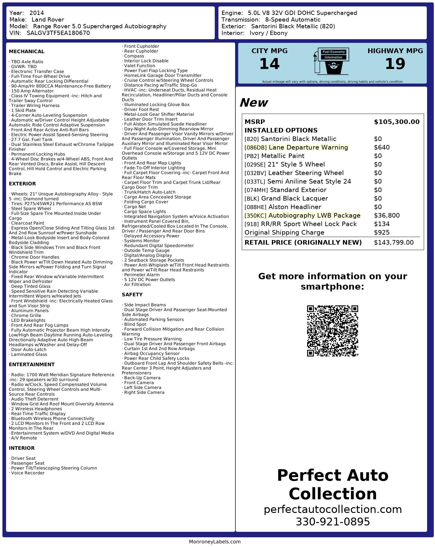 Used 2014 Land Rover Range Rover Autobiography LWB for sale $53,995 at Perfect Auto Collection in Akron OH 44310 4