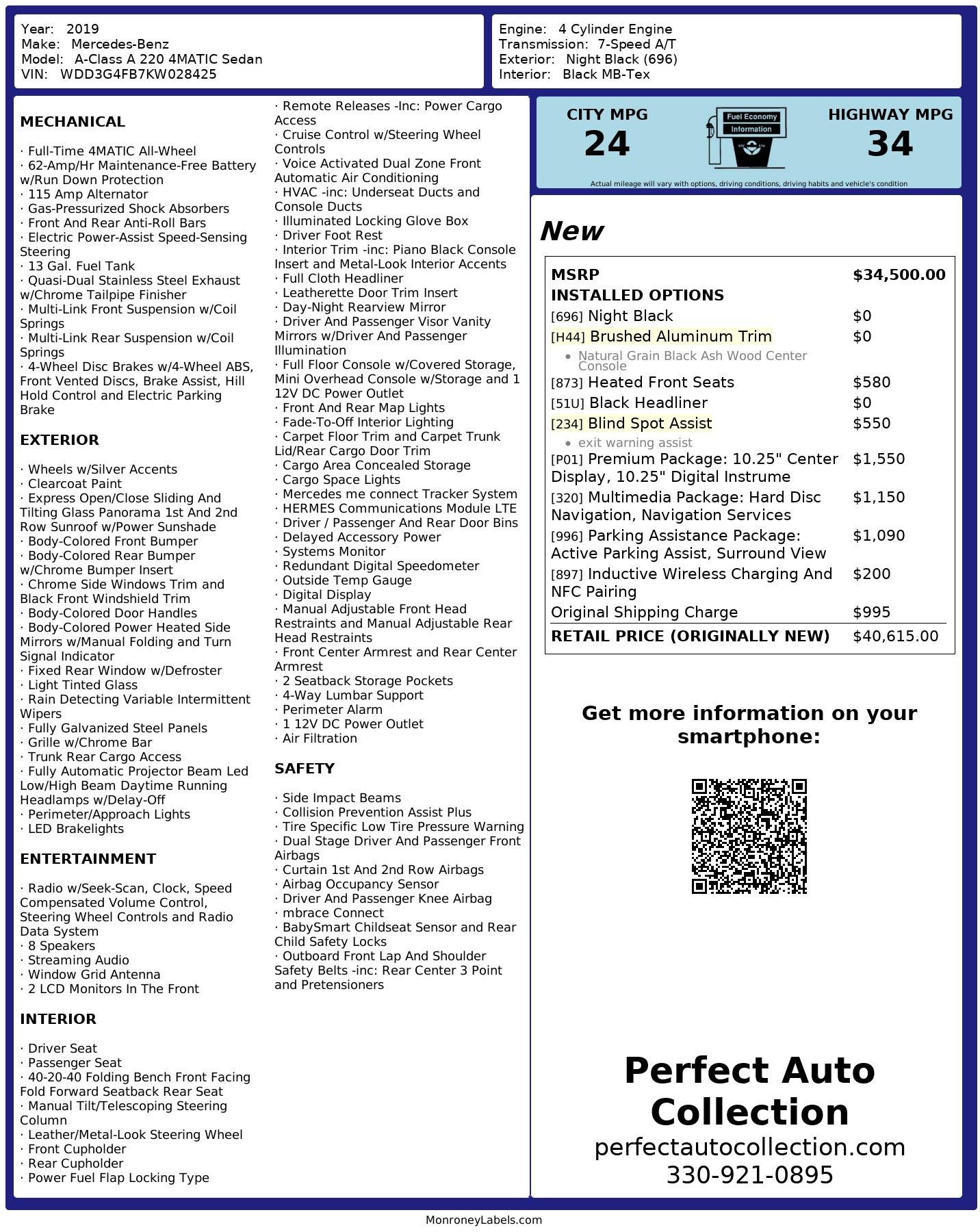 Used 2019 Mercedes-Benz A-Class A 220 4MATIC for sale $28,495 at Perfect Auto Collection in Akron OH 44310 3