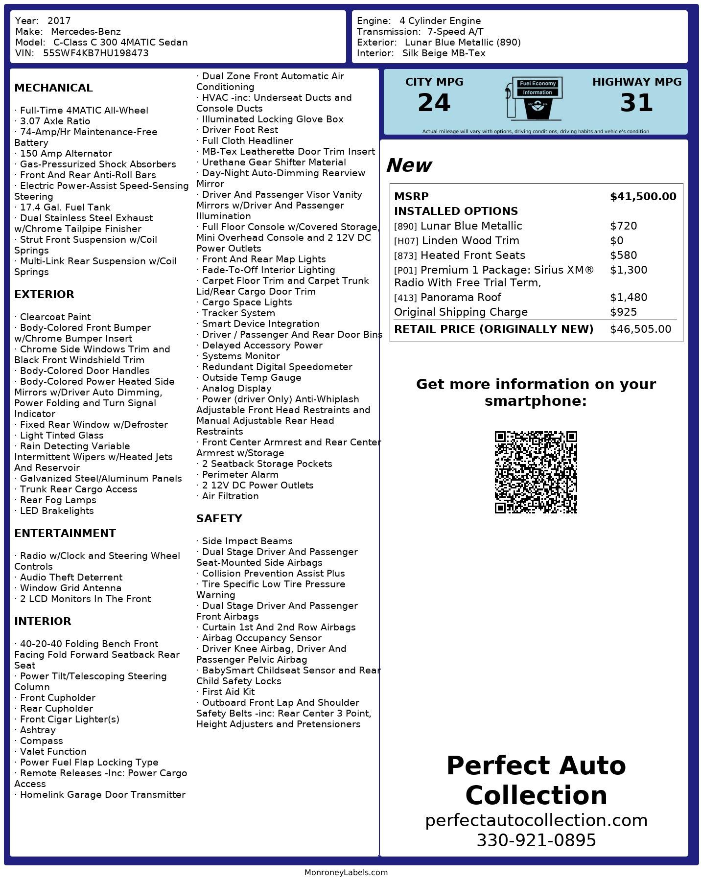 Used 2017 Mercedes-Benz C-Class C 300 4MATIC for sale $24,995 at Perfect Auto Collection in Akron OH 44310 4