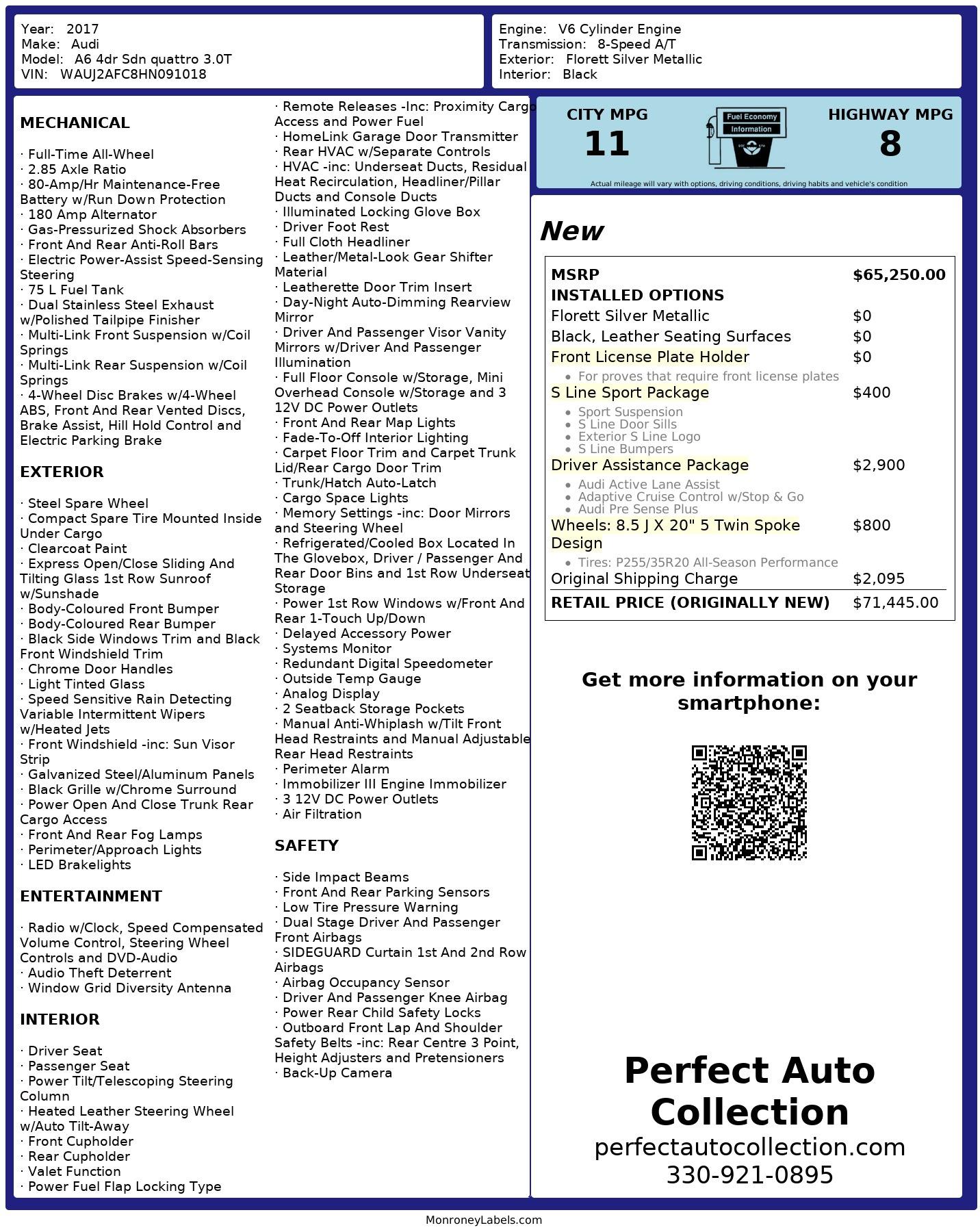 Used 2017 Audi A6 3.0T quattro Prestige Technik for sale $35,995 at Perfect Auto Collection in Akron OH 44310 4
