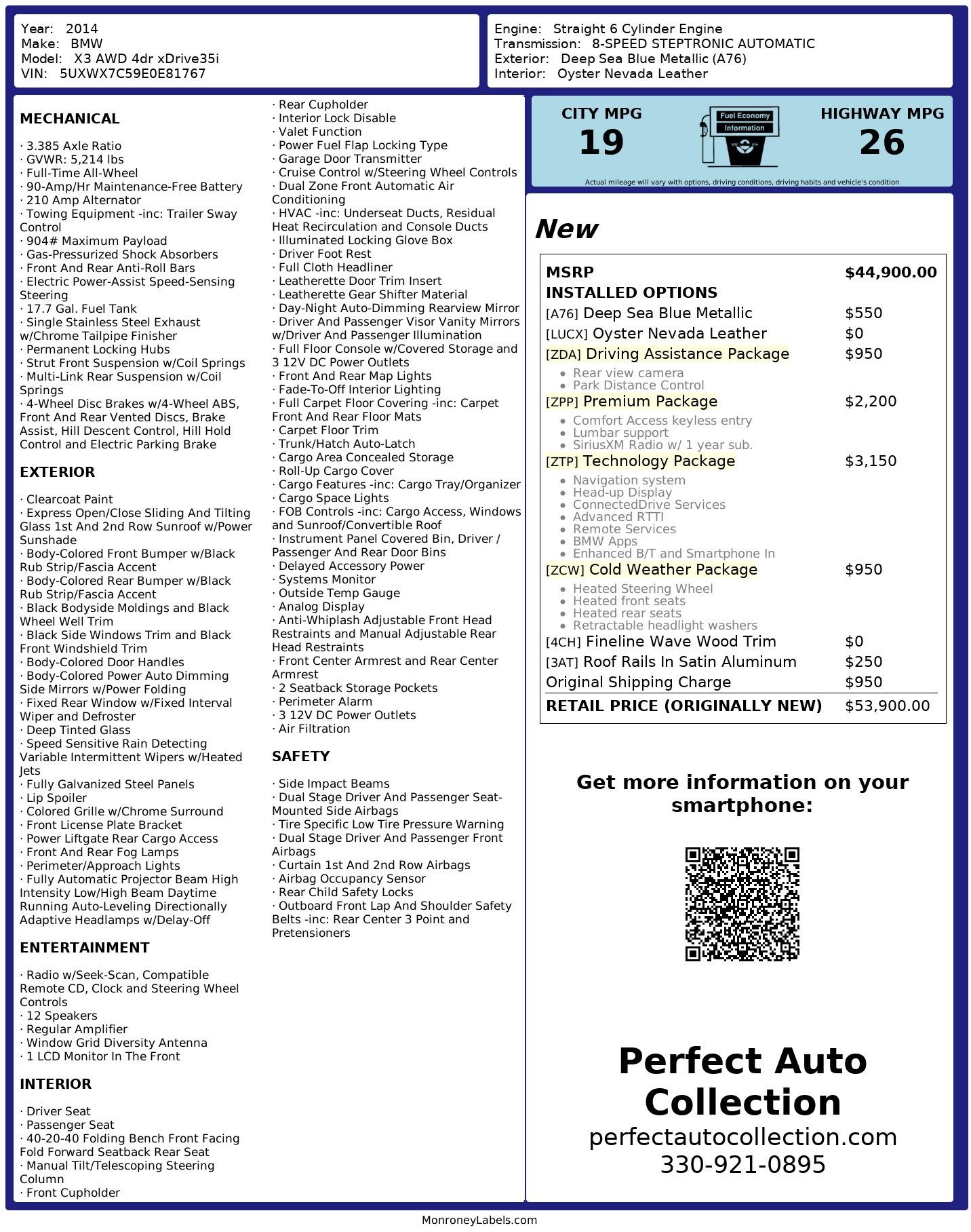 Used 2014 BMW X3 xDrive35i for sale $21,895 at Perfect Auto Collection in Akron OH 44310 2