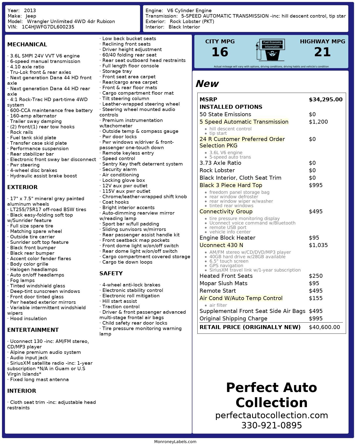 Used 2013 Jeep Wrangler Unlimited Rubicon for sale $92,995 at Perfect Auto Collection in Akron OH 44310 4