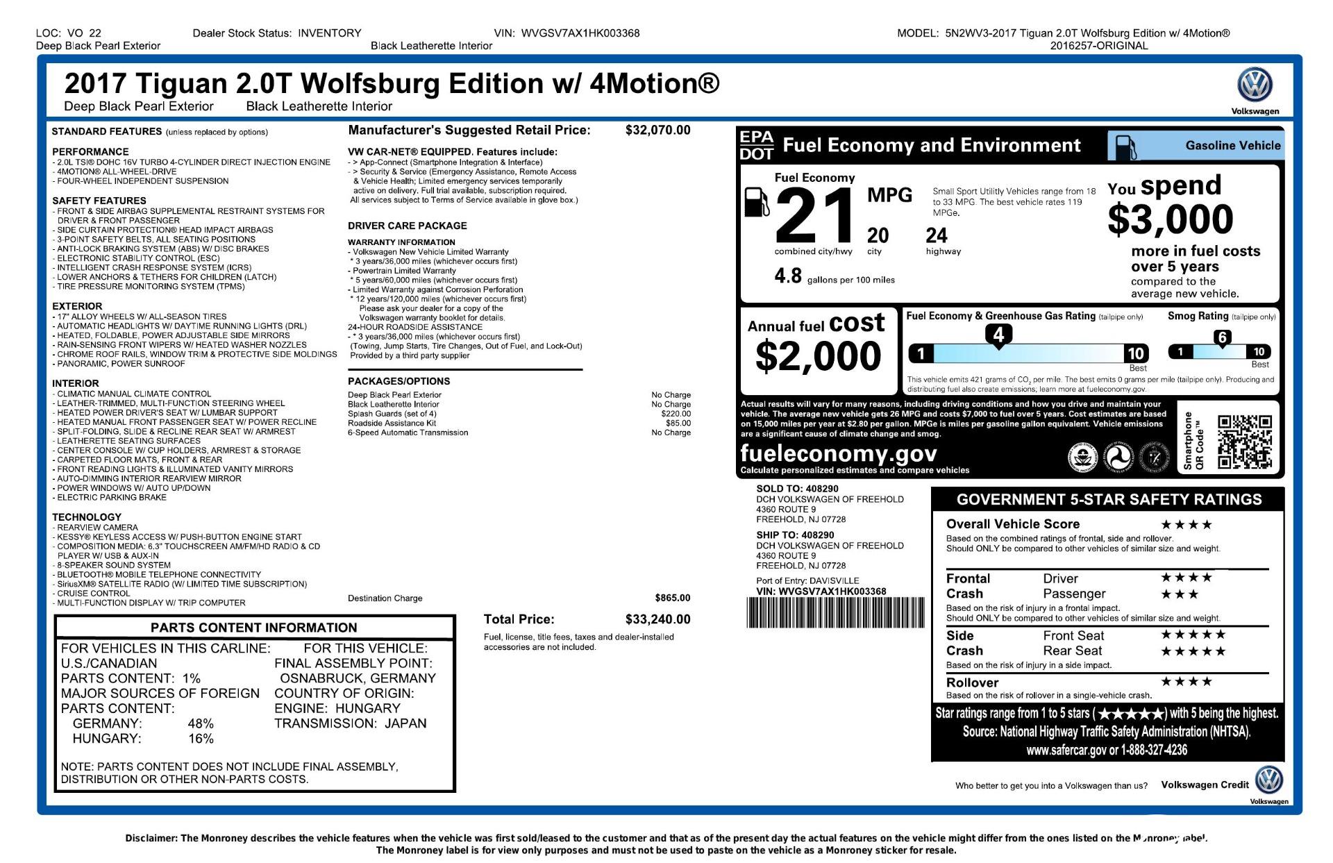 Used 2017 Volkswagen Tiguan 2.0T Wolfsburg Edition 4Motion for sale Sold at Perfect Auto Collection in Akron OH 44310 4