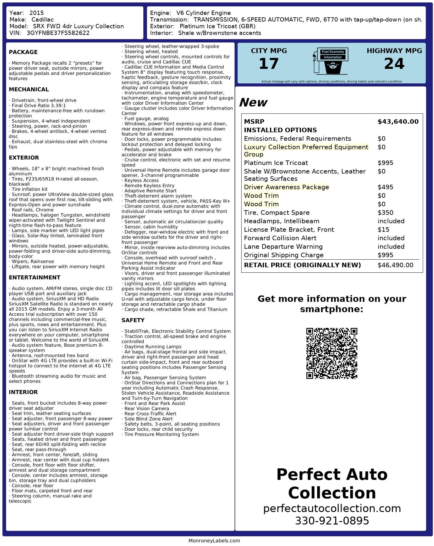 Used 2015 Cadillac SRX Luxury Collection for sale Sold at Perfect Auto Collection in Akron OH 44310 4