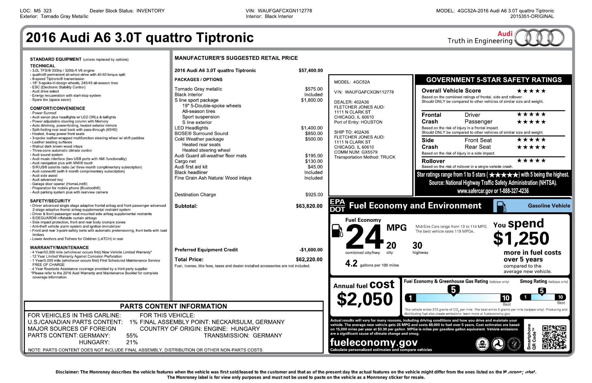 Used 2016 Audi A6 3.0T quattro Premium Plus for sale Sold at Perfect Auto Collection in Akron OH 44310 2