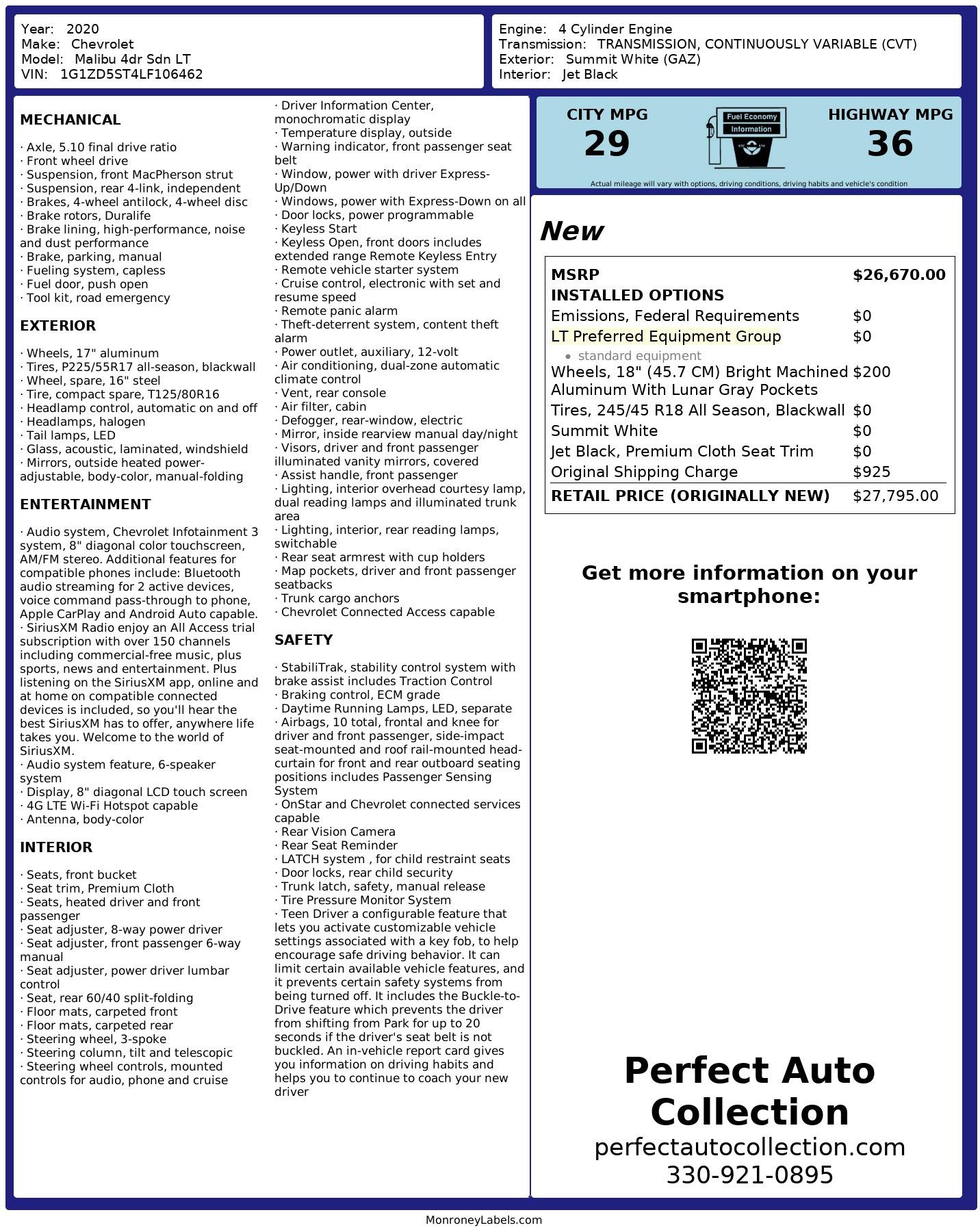 Used 2020 Chevrolet Malibu LT for sale $17,895 at Perfect Auto Collection in Akron OH 44310 4