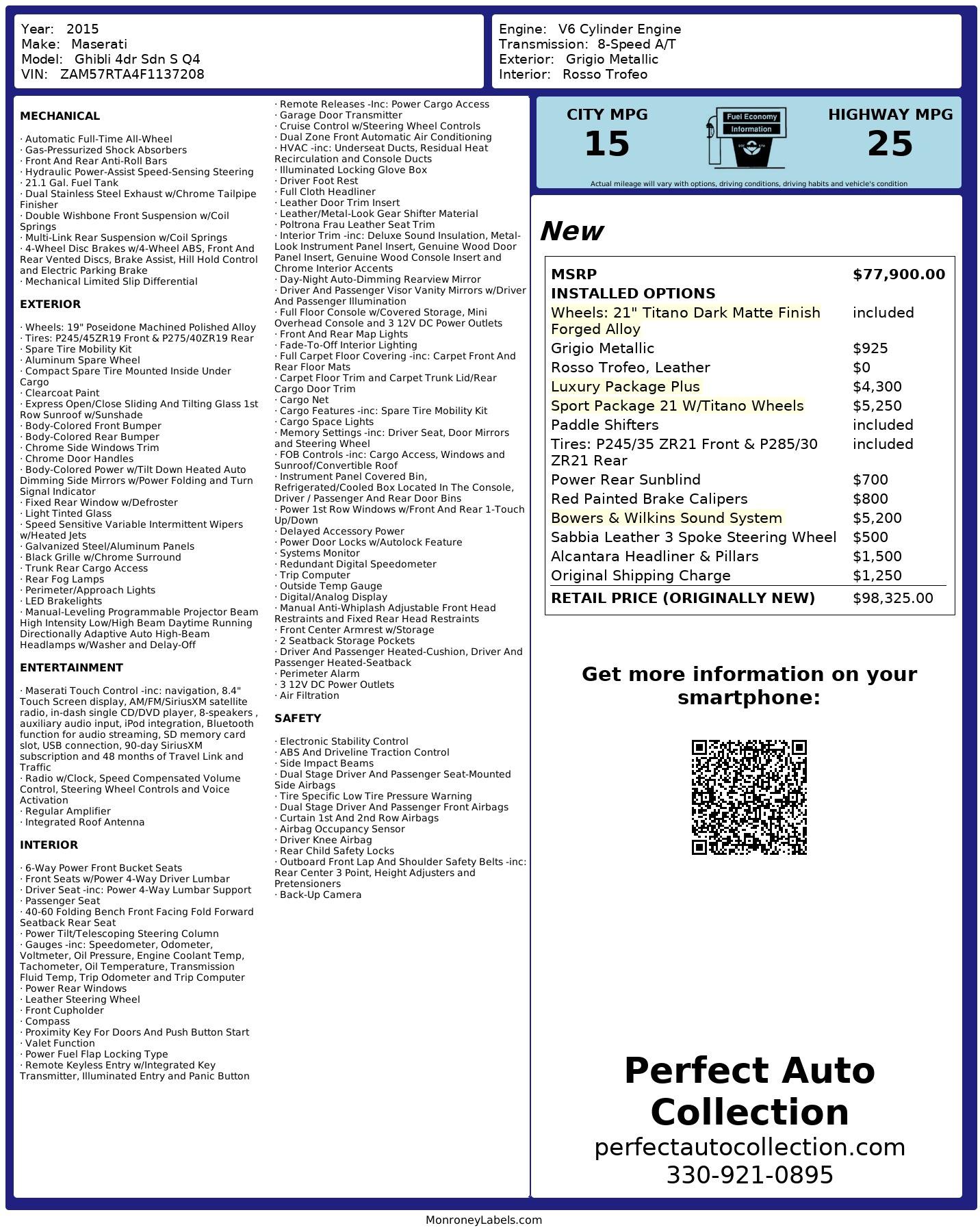 Used 2015 Maserati Ghibli S Q4 for sale $31,995 at Perfect Auto Collection in Akron OH 44310 2