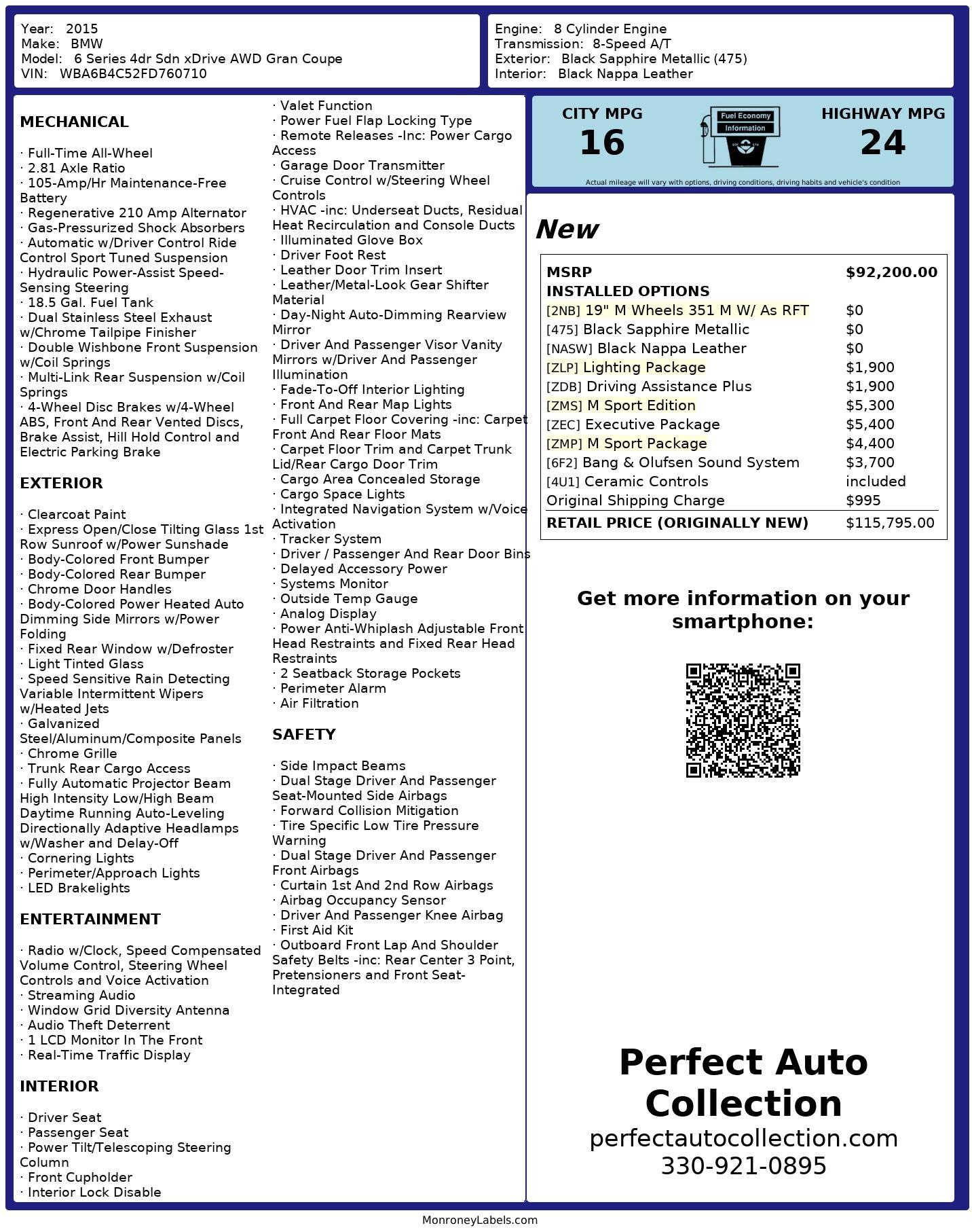 Used 2015 BMW 6 Series 650i xDrive Gran Coupe for sale $30,495 at Perfect Auto Collection in Akron OH 44310 4