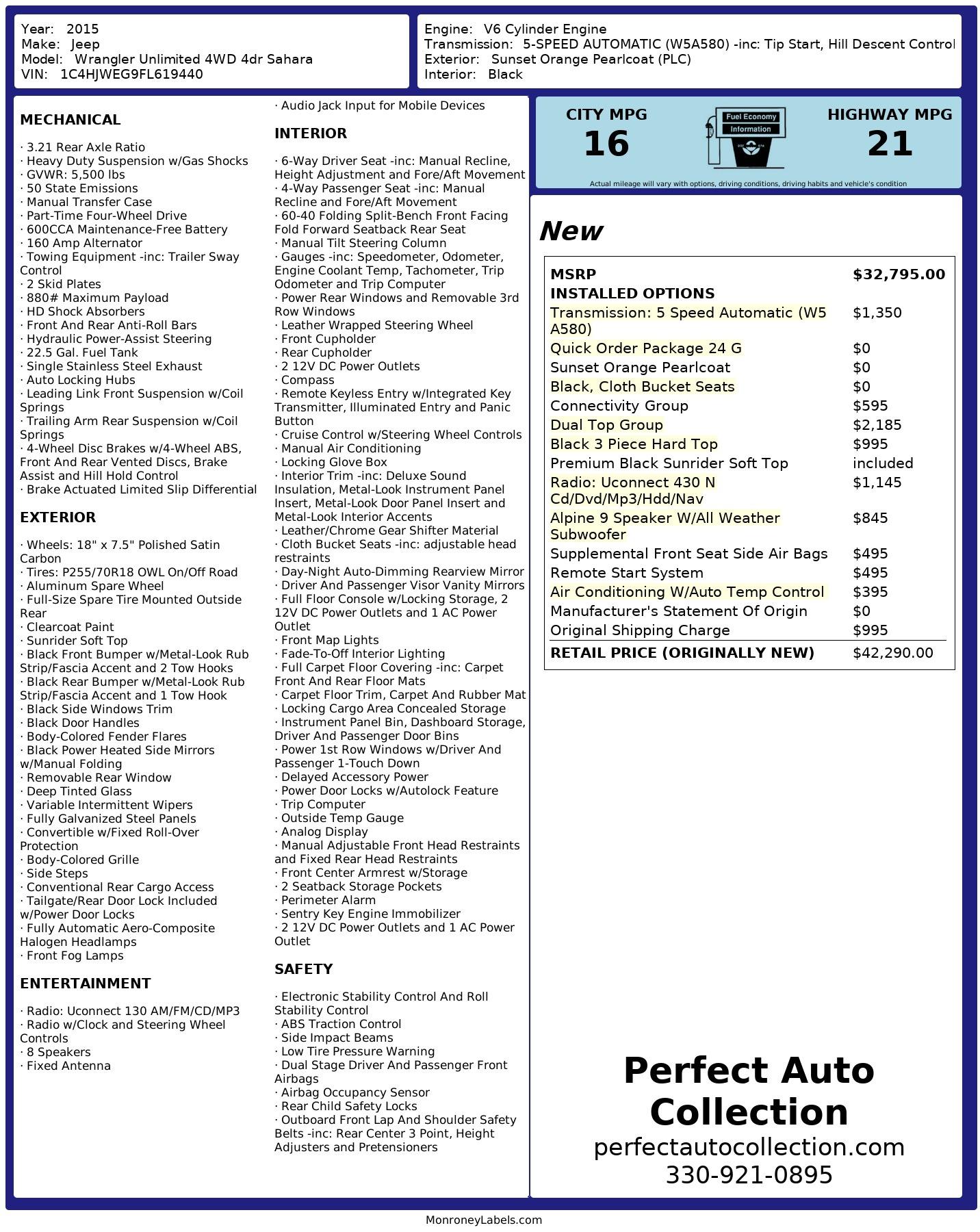 Used 2015 Jeep Wrangler Unlimited Sahara for sale $28,995 at Perfect Auto Collection in Akron OH 44310 4