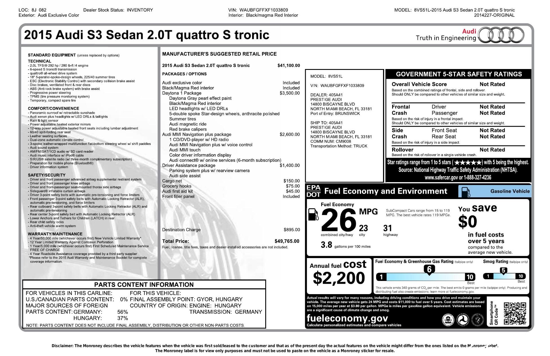 Used 2015 Audi S3 2.0T quattro Premium Plus for sale $28,995 at Perfect Auto Collection in Akron OH 44310 4