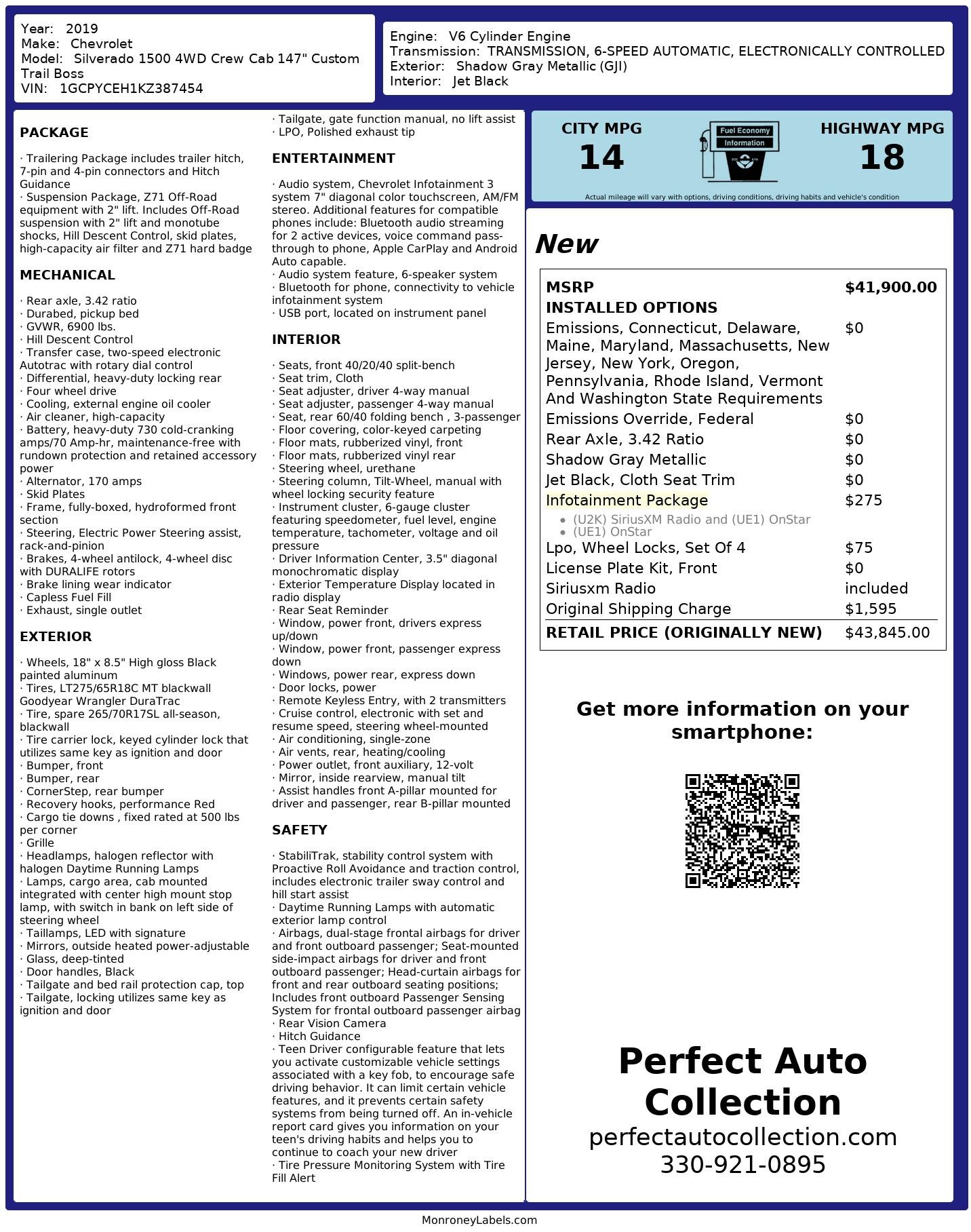Used 2019 Chevrolet Silverado 1500 Custom Trail Boss for sale $38,995 at Perfect Auto Collection in Akron OH 44310 4
