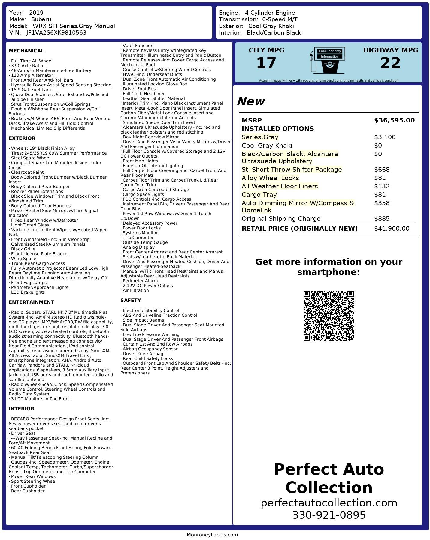 Used 2019 Subaru WRX STI Limited for sale $36,955 at Perfect Auto Collection in Akron OH 44310 2